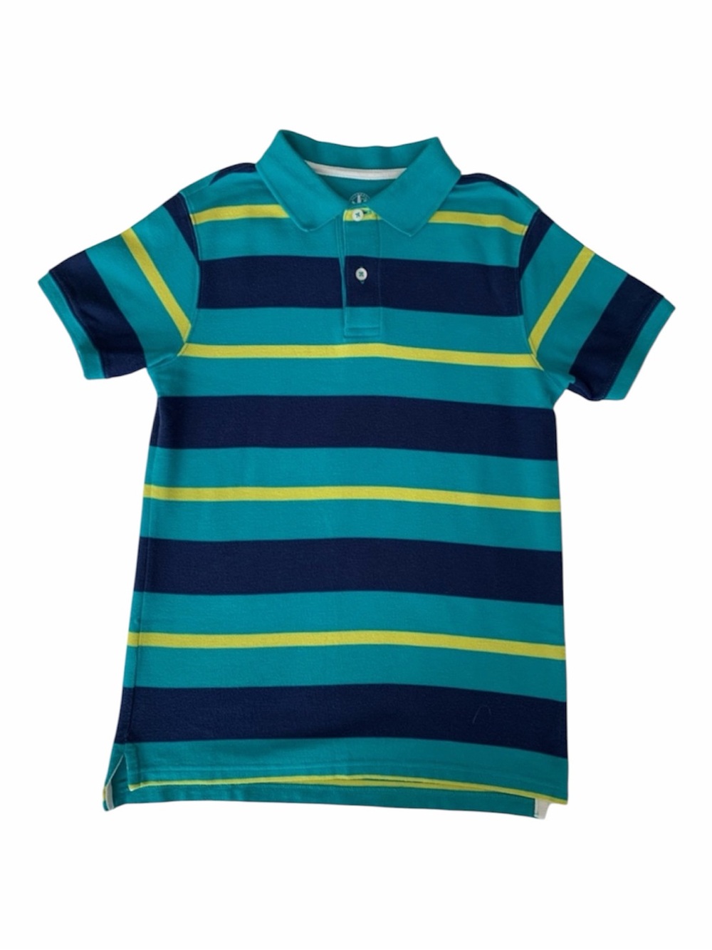 J. Khaki Boys Size Medium Blue & Yellow Striped Collared Polo Shirt